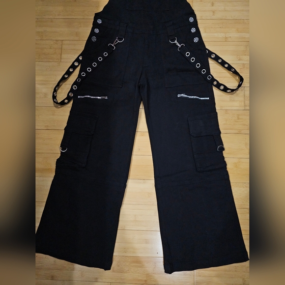 Dolls Kill Rare The Grave Girls Punk Goth Black Tough Life Denim Overalls S M - Picture 5 of 14